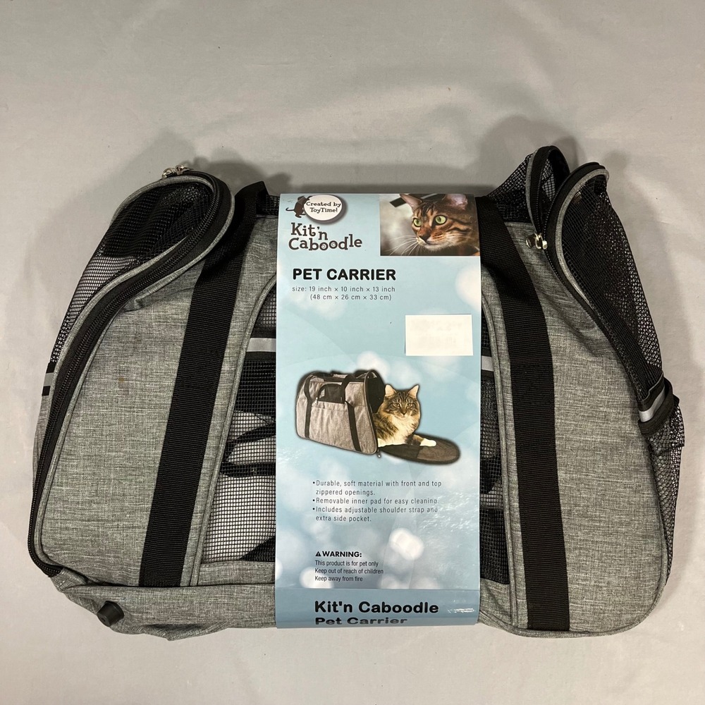 Kit'n Caboodle ToyTime Pet Carrier Gray Soft Sided Travel Bag 19x10x13 NEW